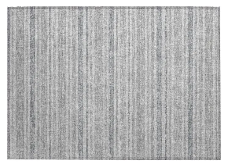 2' X 3' Black Silver and Gray Striped Washable Indoor Outdoor Area Rug