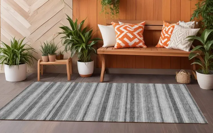 2' X 8' Black Silver and Gray Striped Washable Indoor Outdoor Runner Rug