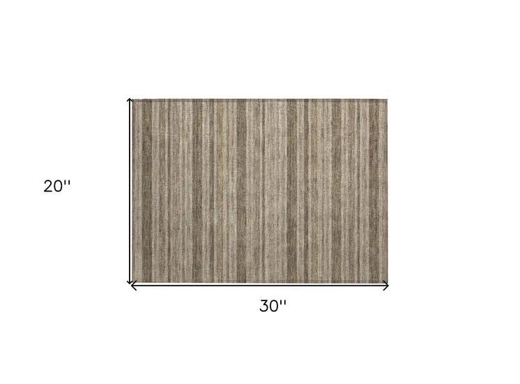 2' X 3' Taupe Striped Washable Indoor Outdoor Area Rug