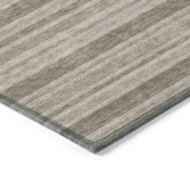 8' X 8' Taupe Round Striped Washable Indoor Outdoor Area Rug