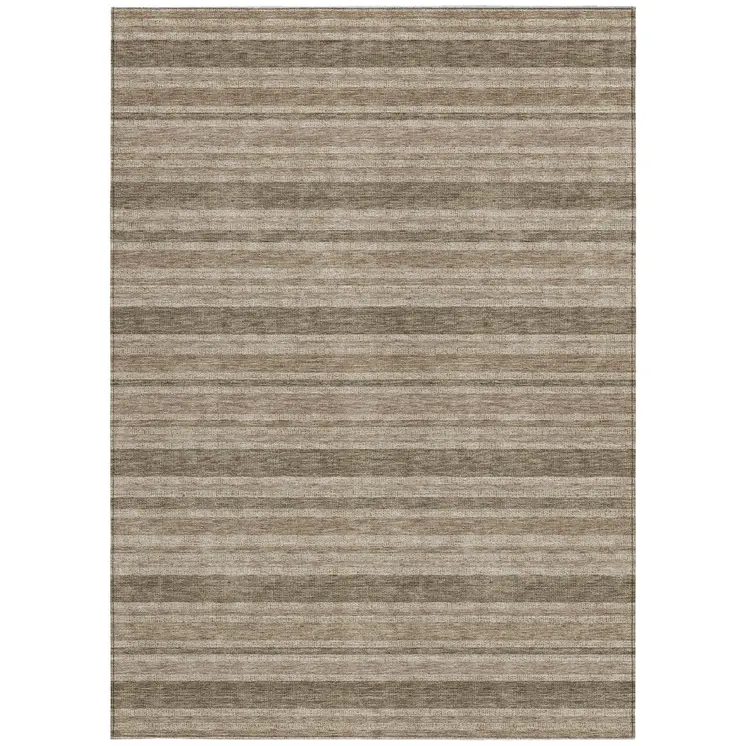 10' X 14' Taupe Striped Washable Non Skid Indoor Outdoor Area Rug