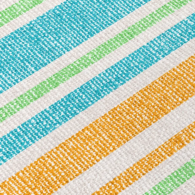 2' X 3' Teal Striped Washable Non Skid Indoor Outdoor Area Rug