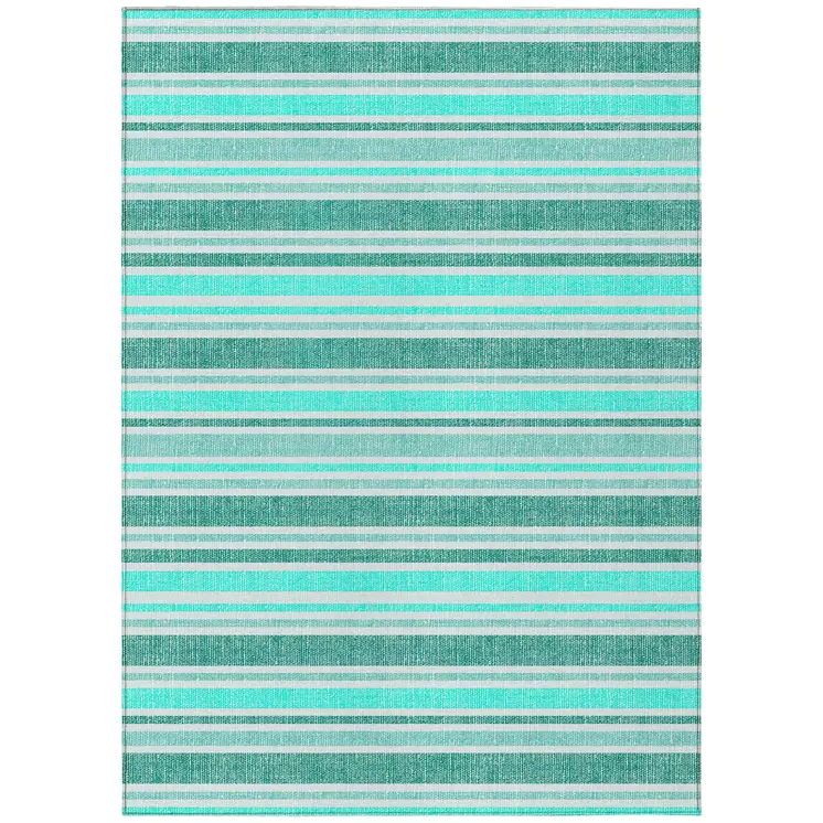 3' X 5' Turquoise Striped Washable Indoor Outdoor Area Rug