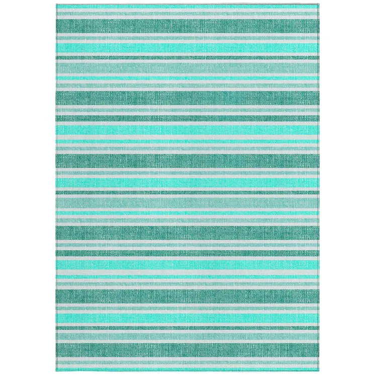 3' X 5' Turquoise Striped Washable Indoor Outdoor Area Rug