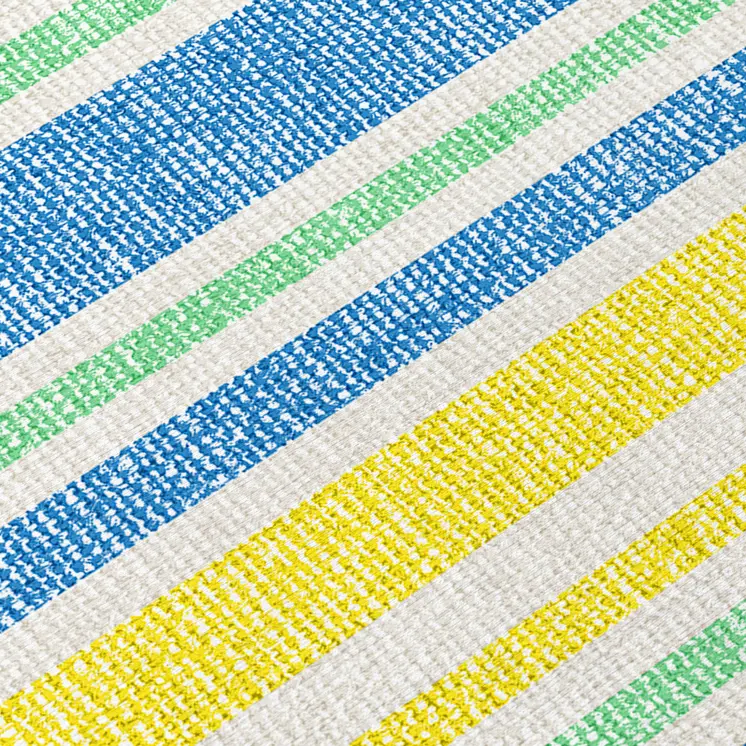 8' X 8' Blue Yellow and Green Round Striped Washable Non Skid Indoor Outdoor Area Rug