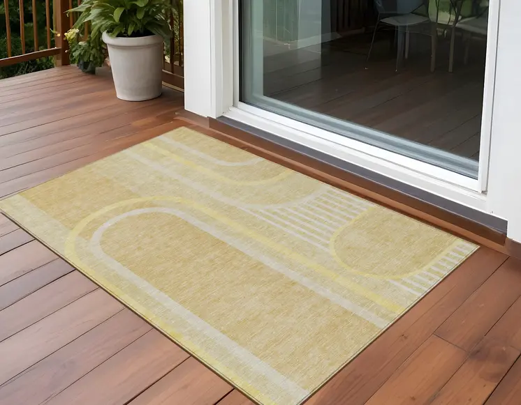 2' X 3' Beige Abstract Washable Indoor Outdoor Area Rug