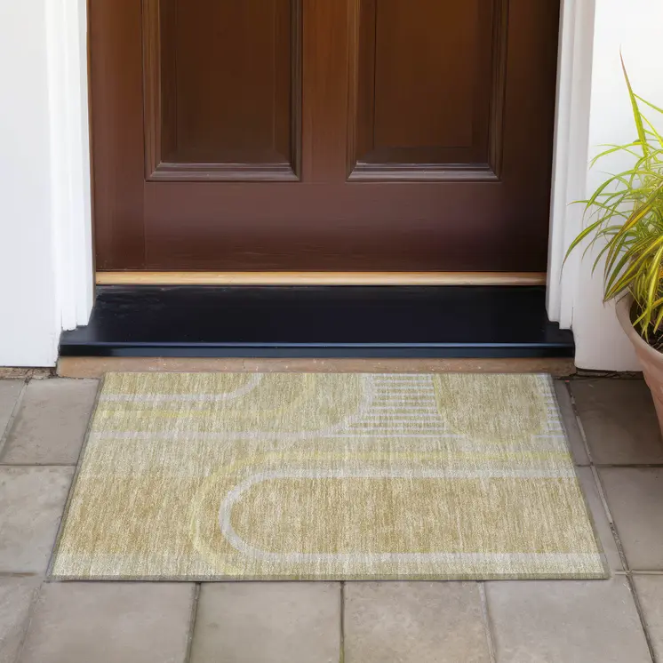 2' X 3' Beige Abstract Washable Indoor Outdoor Area Rug