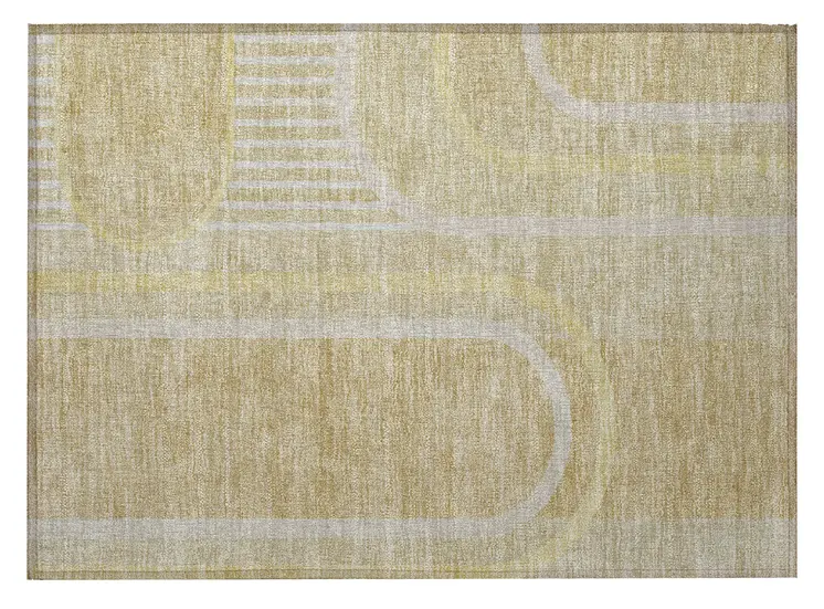 2' X 3' Beige Abstract Washable Indoor Outdoor Area Rug