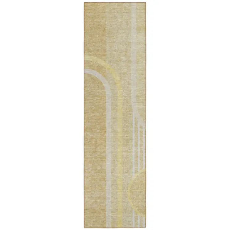 2' X 8' Beige Abstract Washable Indoor Outdoor Runner Rug