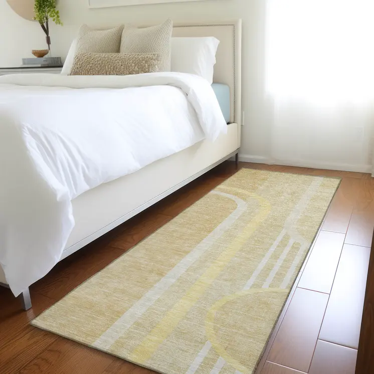 2' X 8' Beige Abstract Washable Indoor Outdoor Runner Rug