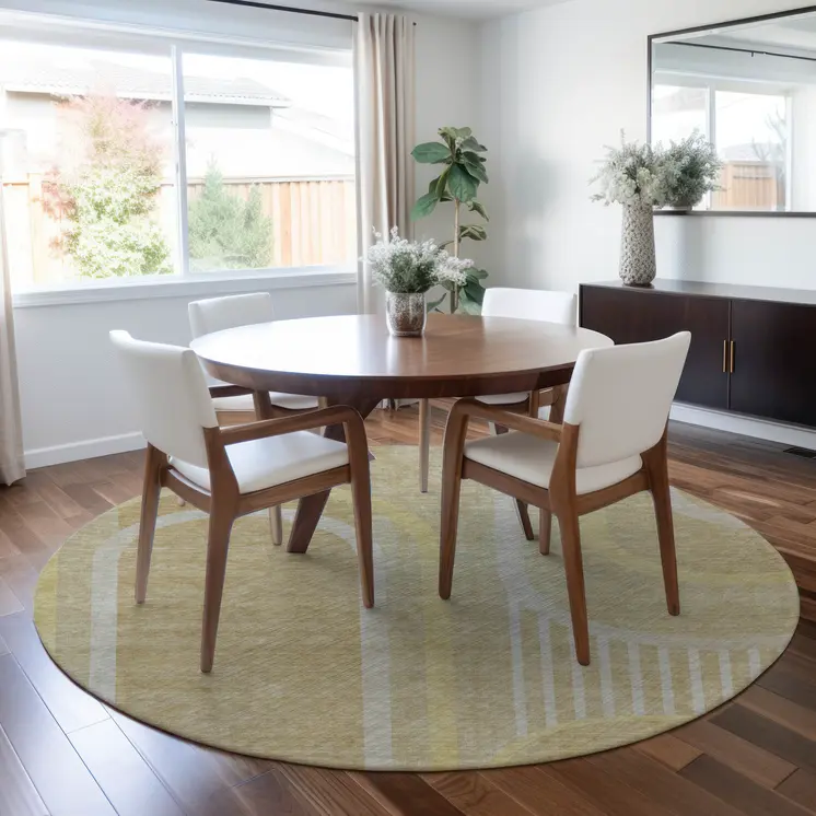 8' X 8' Beige Round Abstract Washable Indoor Outdoor Area Rug