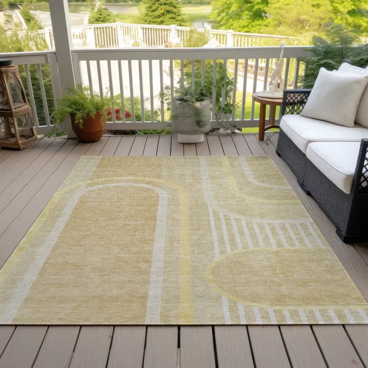 9' X 12' Beige Abstract Washable Indoor Outdoor Area Rug