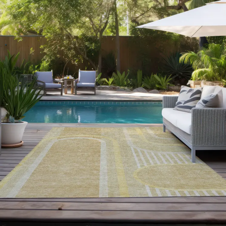 9' X 12' Beige Abstract Washable Indoor Outdoor Area Rug