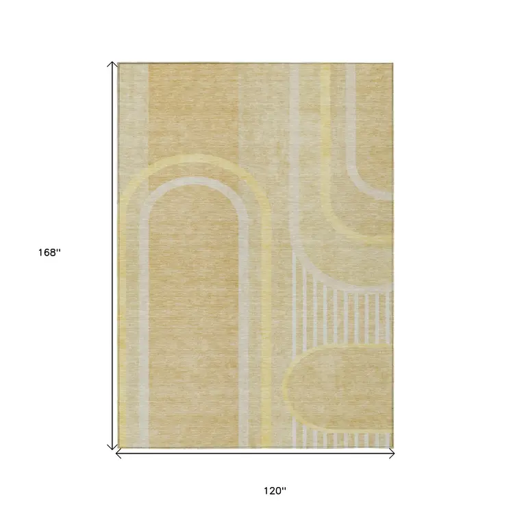 10' X 14' Beige Abstract Washable Indoor Outdoor Area Rug