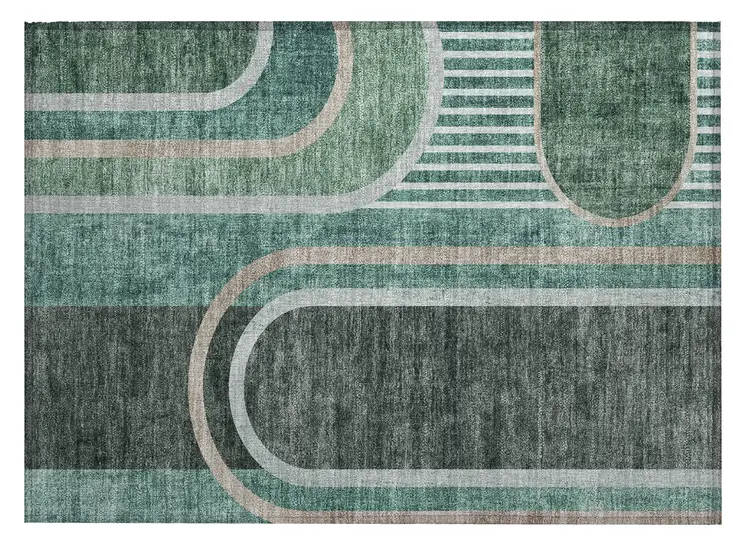 2' X 3' Black and Green Abstract Washable Indoor Outdoor Area Rug
