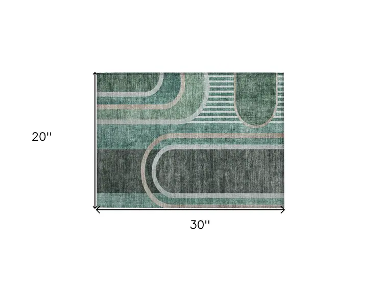 2' X 3' Black and Green Abstract Washable Indoor Outdoor Area Rug