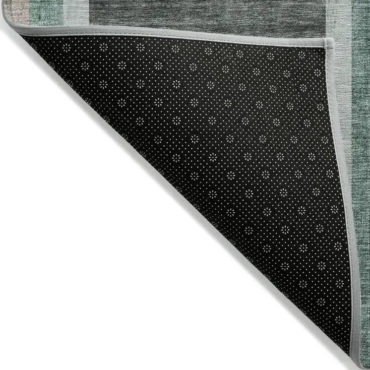 5' X 8' Black and Green Abstract Washable Indoor Outdoor Area Rug