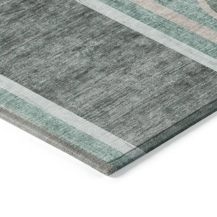 5' X 8' Black and Green Abstract Washable Indoor Outdoor Area Rug