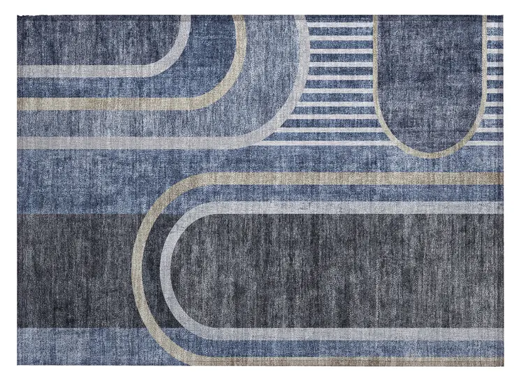 2' X 3' Blue and Black Abstract Washable Indoor Outdoor Area Rug