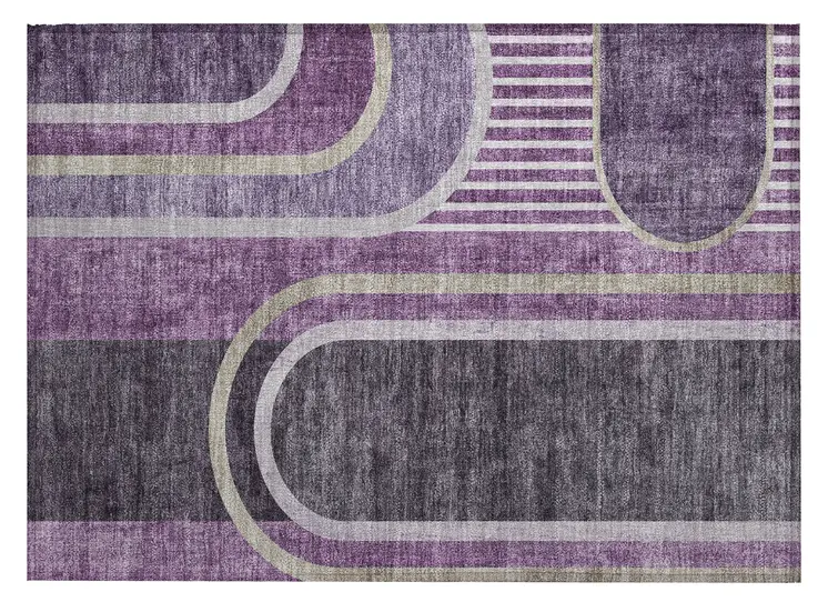 2' X 3' Purple and Black Abstract Washable Indoor Outdoor Area Rug