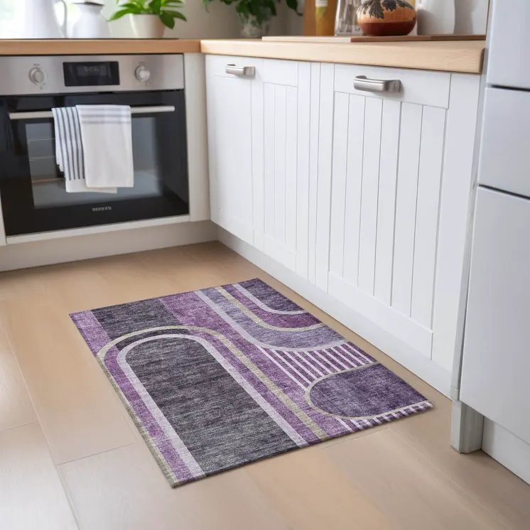 2' X 3' Purple and Black Abstract Washable Indoor Outdoor Area Rug