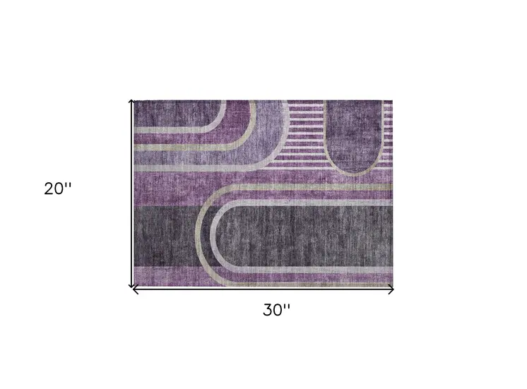 2' X 3' Purple and Black Abstract Washable Indoor Outdoor Area Rug