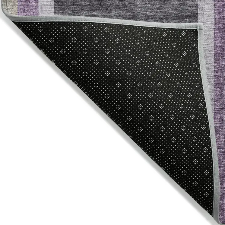 9' X 12' Purple and Black Abstract Washable Indoor Outdoor Area Rug