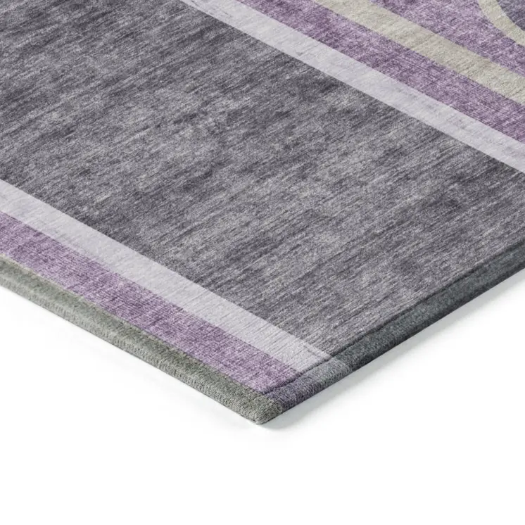 9' X 12' Purple and Black Abstract Washable Indoor Outdoor Area Rug