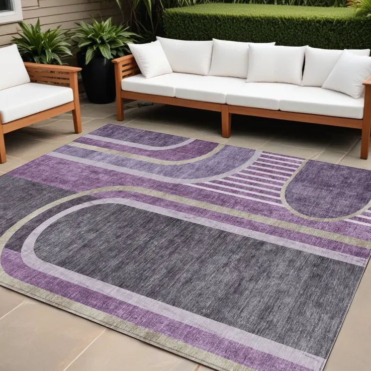 10' X 14' Purple and Black Abstract Washable Indoor Outdoor Area Rug