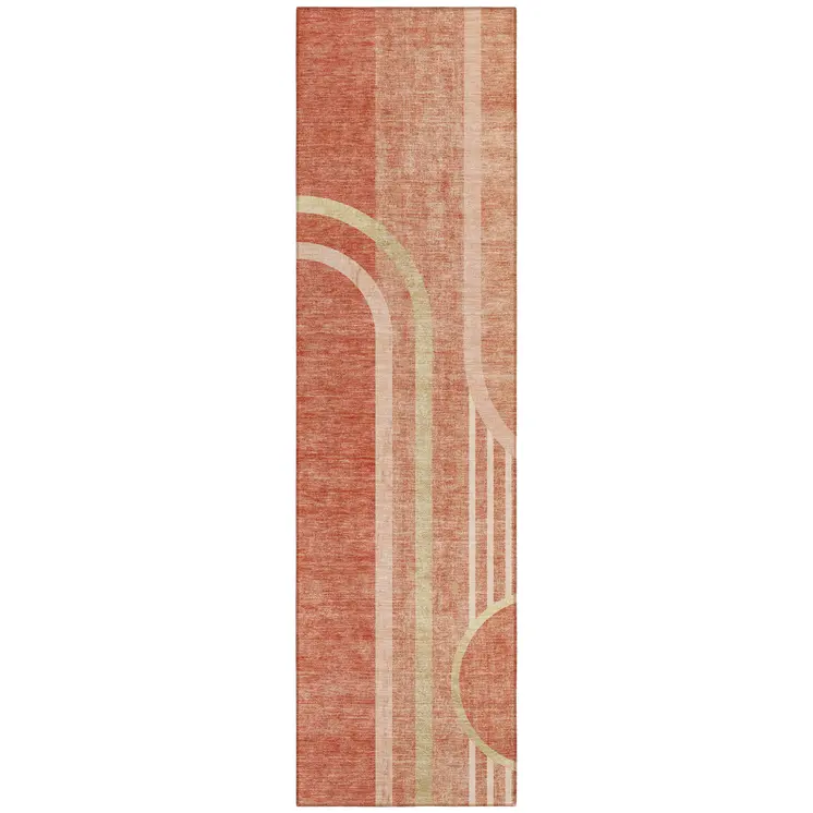 2' X 8' Salmon Abstract Washable Indoor Outdoor Runner Rug