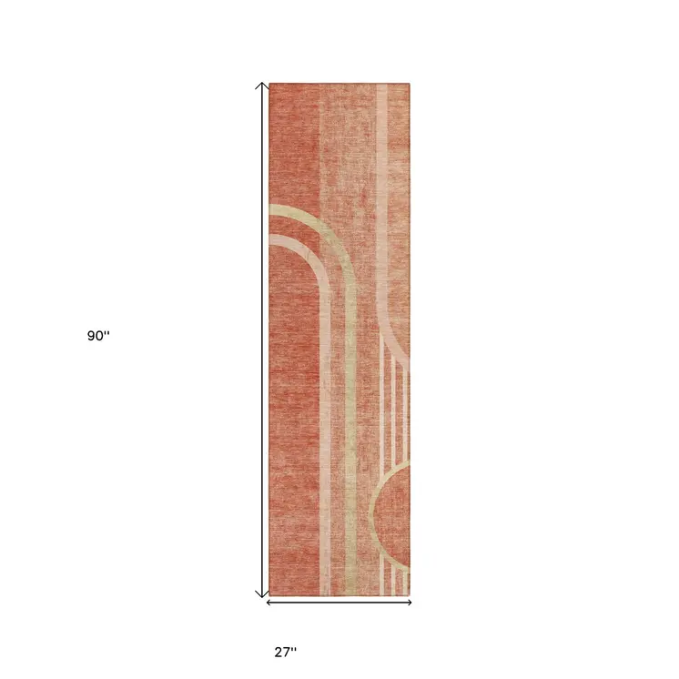 2' X 8' Salmon Abstract Washable Indoor Outdoor Runner Rug