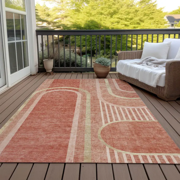 3' X 5' Salmon Abstract Washable Indoor Outdoor Area Rug