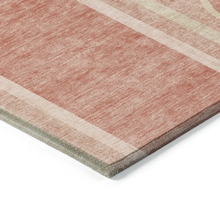 3' X 5' Salmon Abstract Washable Indoor Outdoor Area Rug