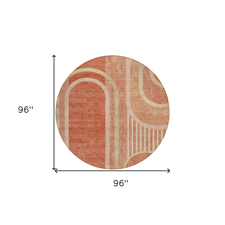 8' X 8' Salmon Round Abstract Washable Indoor Outdoor Area Rug