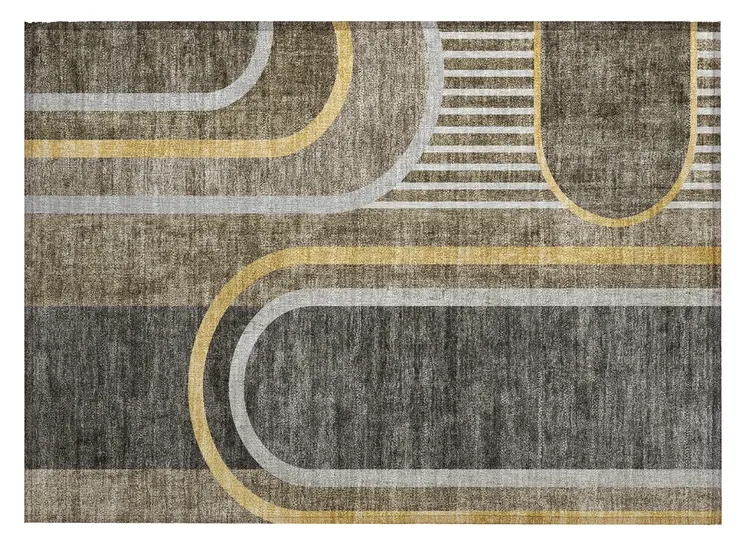 2' X 3' Gray Green and Gold Abstract Washable Non Skid Indoor Outdoor Area Rug