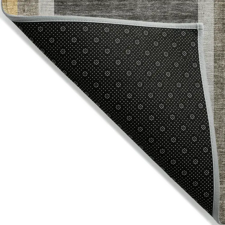 5' X 8' Gray Green and Gold Abstract Washable Non Skid Indoor Outdoor Area Rug