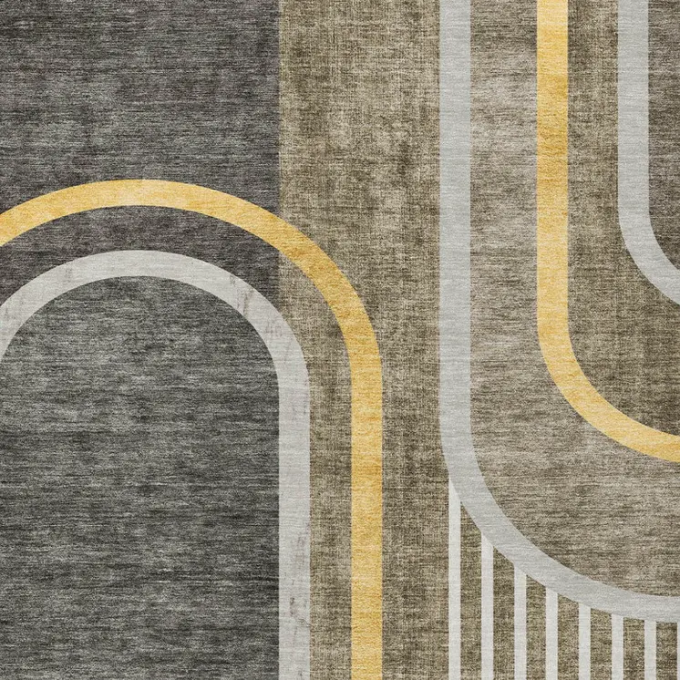 8' X 10' Gray Green and Gold Abstract Washable Non Skid Indoor Outdoor Area Rug
