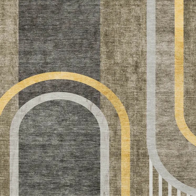 9' X 12' Gray Green and Gold Abstract Washable Non Skid Indoor Outdoor Area Rug