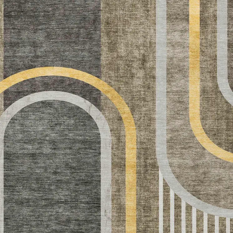 10' X 14' Gray Green and Gold Abstract Washable Non Skid Indoor Outdoor Area Rug