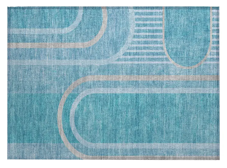 2' X 3' Teal Abstract Washable Indoor Outdoor Area Rug
