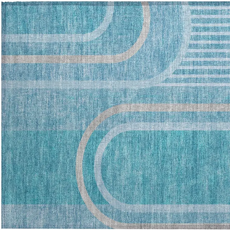 2' X 3' Teal Abstract Washable Indoor Outdoor Area Rug
