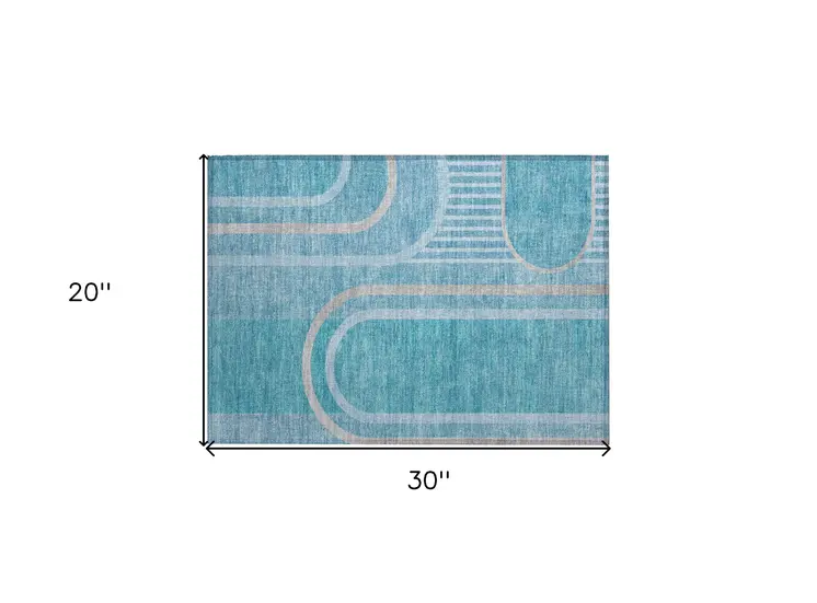 2' X 3' Teal Abstract Washable Indoor Outdoor Area Rug