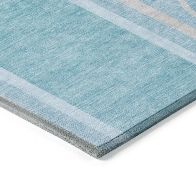 2' X 8' Teal Abstract Washable Indoor Outdoor Runner Rug