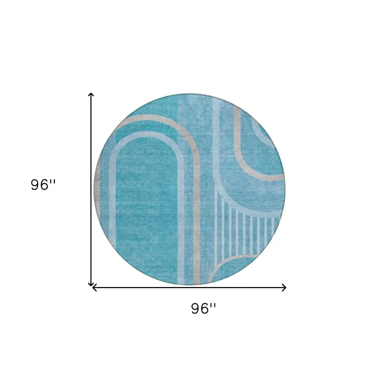 8' X 8' Teal Round Abstract Washable Indoor Outdoor Area Rug