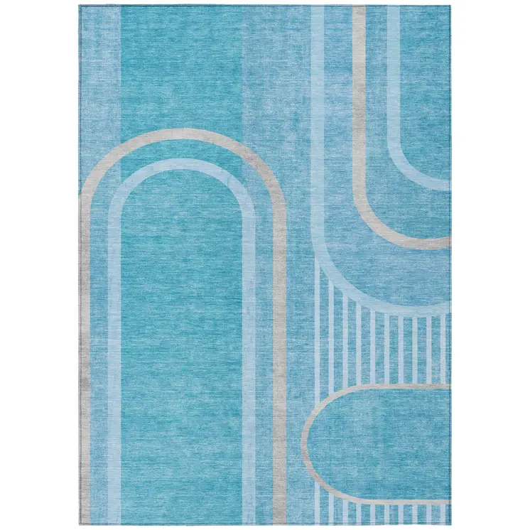 9' X 12' Teal Abstract Washable Indoor Outdoor Area Rug