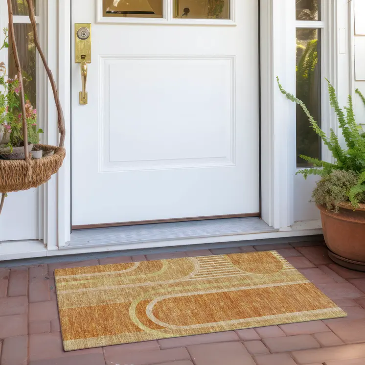 2' X 3' Terra Cotta Abstract Washable Indoor Outdoor Area Rug