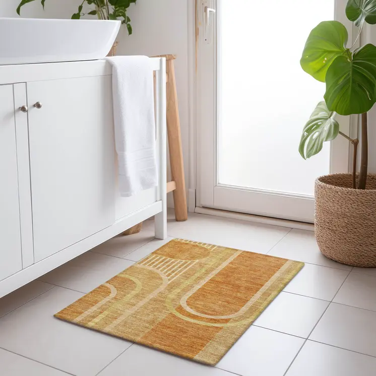 2' X 3' Terra Cotta Abstract Washable Indoor Outdoor Area Rug