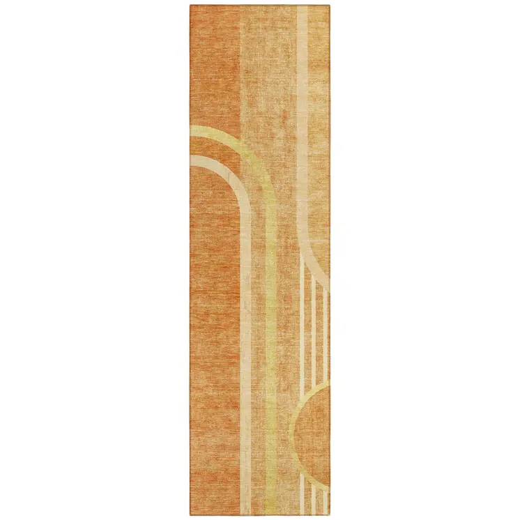 2' X 8' Terra Cotta Abstract Washable Indoor Outdoor Runner Rug