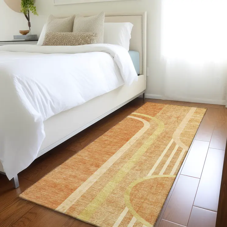 2' X 8' Terra Cotta Abstract Washable Indoor Outdoor Runner Rug