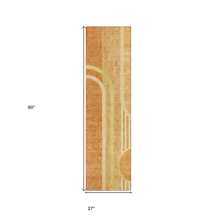 2' X 8' Terra Cotta Abstract Washable Indoor Outdoor Runner Rug